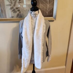 Anthropologie's Gray Cardigan with White Faux Fur Trim